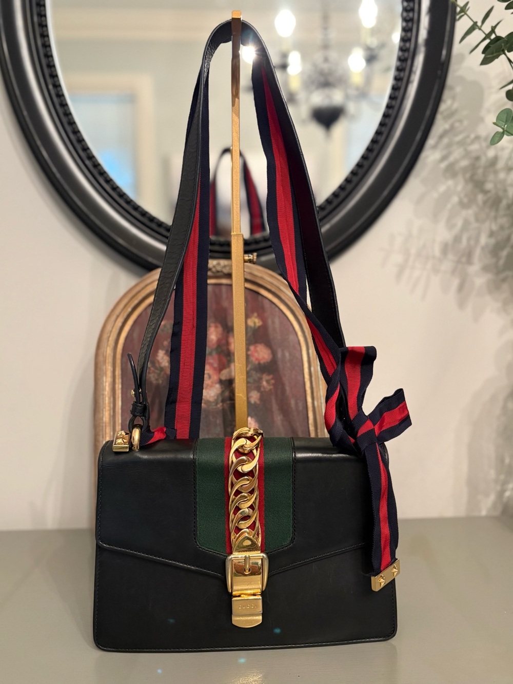 Gucci Sylvie Small Web Leather Shoulder Bag – Black